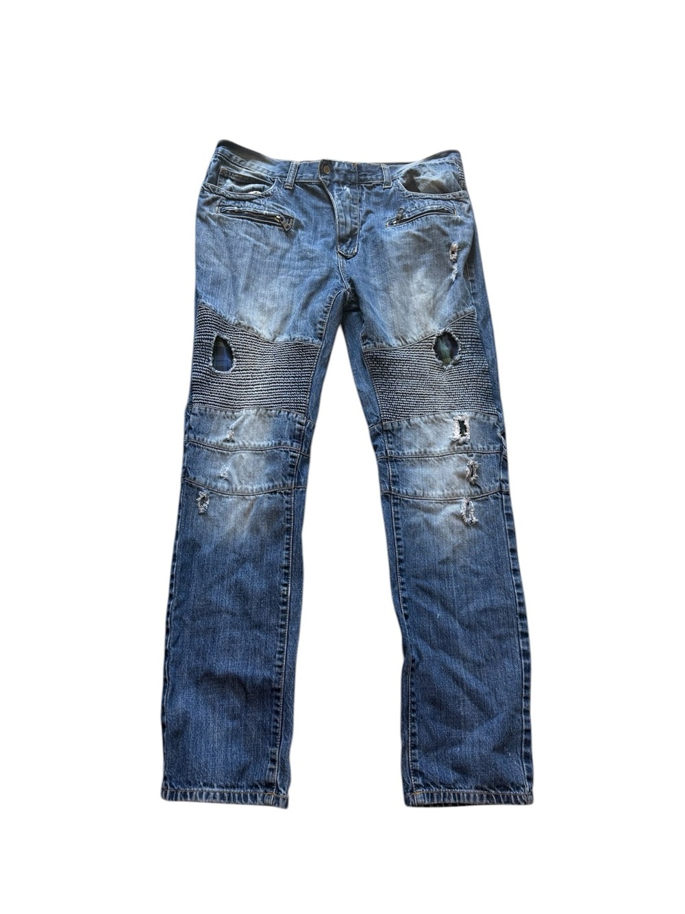 FWRD Denim Co Moto Biker Jeans Distressed Slim Straight Light Wash Men’s 38x34